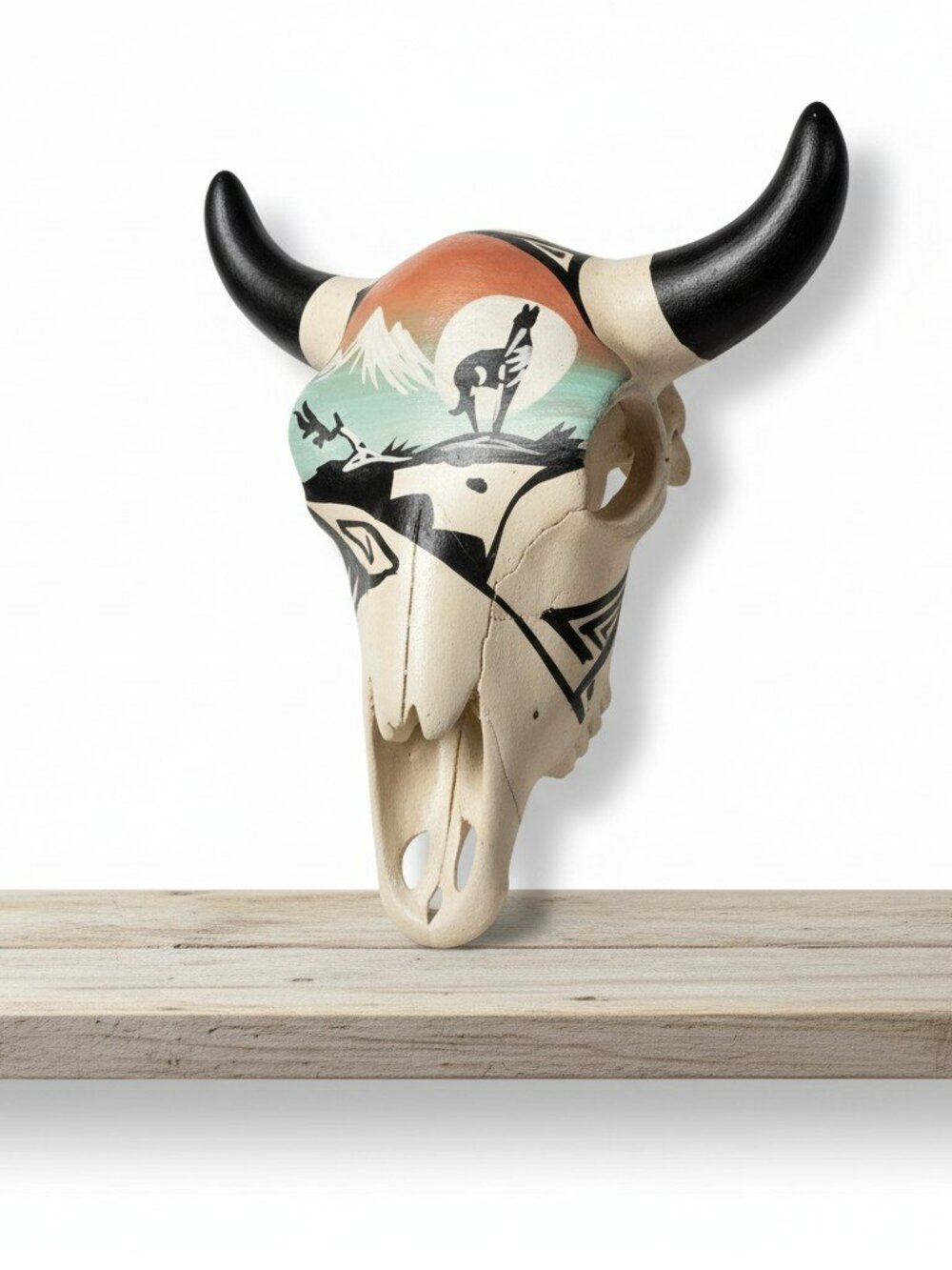 Vintage Navajo Signed R. Hathale Hand Painted Pottery Steer Skull 5"